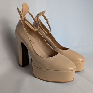 L'INTERVALLE Beige Platform Glossy Leather Women Shoes Size 8 Made In Brazil